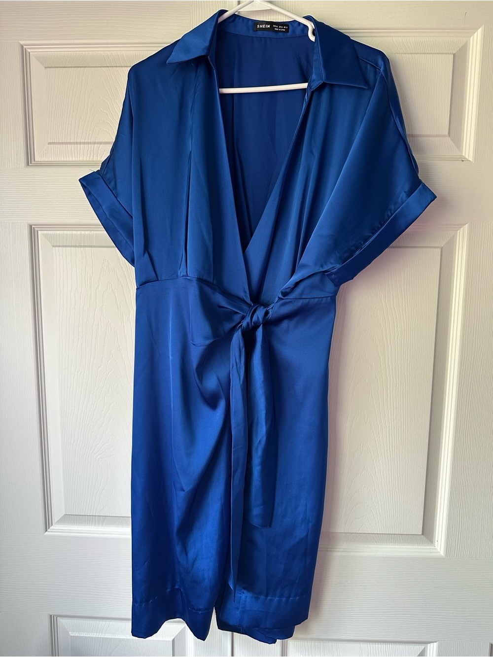 SHEIN Cobalt Blue Satin Dress with Tie Detail